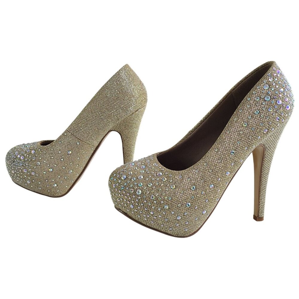 Delicacy Women's Sunset Gold Glitter Rhinestone Glam High Heel Pumps Hot Fashion - Picture 2 of 13
